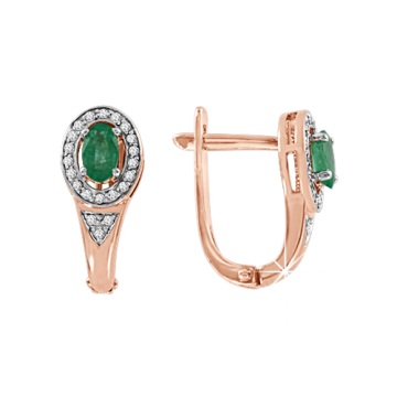 Earrings in red gold of 585 assay value with diamonds and emeralds 