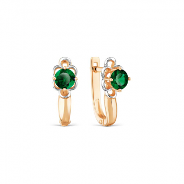 Earrings in red gold of 585 assay value with emerald syn. 