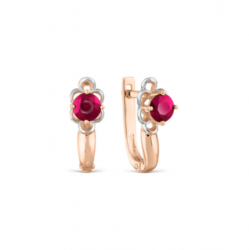 Earrings in red gold of 585 assay value with ruby 
