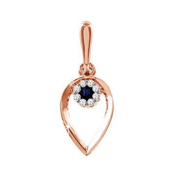 Pendant in red gold of 585 assay value with diamond and sapphire 
