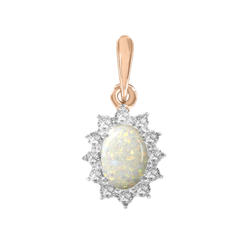 Pendant in red gold of 585 assay value with  opal, zirconia 
