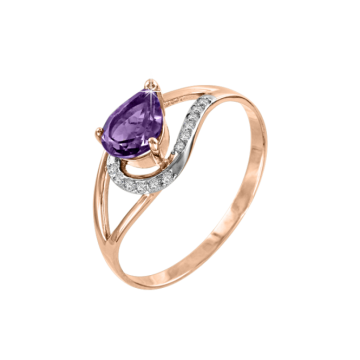 Lady´s ring in red gold of 585 assay value with amethyst and Swarovski crystals 