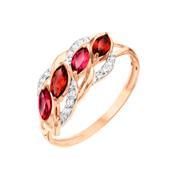 Lady´s ring in red gold of 585 assay value with garnet, rhodolite and zirconia 