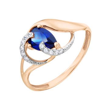 Lady´s ring in red gold of 585 assay value with sapphire HTS, zirconia 