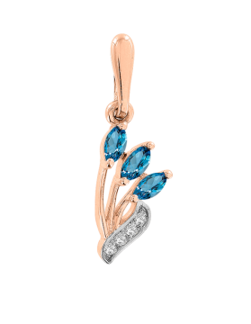 Pendant in red gold of 585 assay value with blue topaz, zirconia 