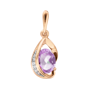 Pendant in red gold of 585 assay value with amethyst and zirconia 