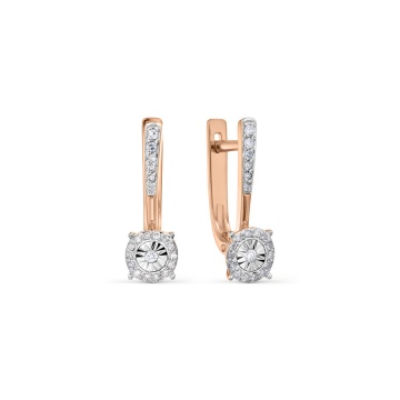 Earrings in red gold of 585 assay value with diamonds 