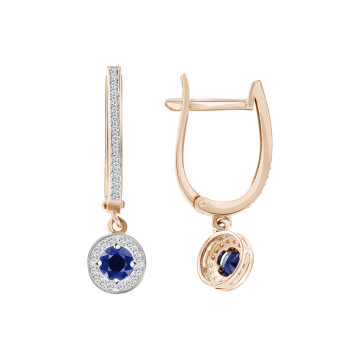 Earrings in red gold of 585 assay value with diamonds and sapphire 