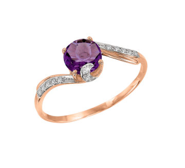 Lady´s ring in red gold of 585 assay value with zirconia, amethyst 
