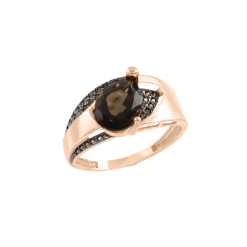 Lady´s ring in red gold of 585 assay value with smoky topaz, zirconia 