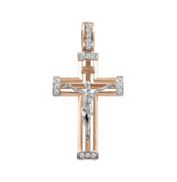 Kreuz Anhänger aus Rotgold 585° mit Zirkonia 