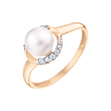 Ladies Ring in Red Gold 585 - Pearl, Zirconia 
