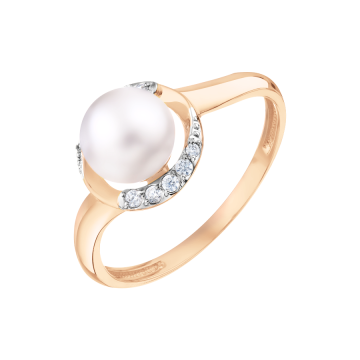 Lady´s ring in red gold of 585 assay value with zirconia, pearls 