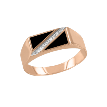 Man's ring in red gold of 585 assay value with zirconia, enamel 
