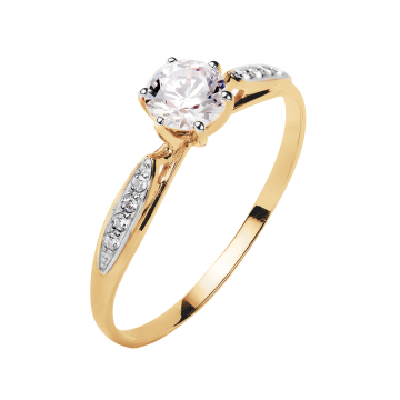 Lady´s ring in yellow and white gold of 585 assay value with zirconia 