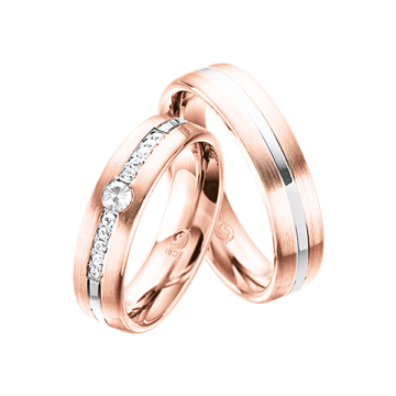 Wedding ring in red and white gold of 585 assay value with diamonds 