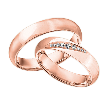 Wedding ring in red gold of 585 assay value with diamonds 