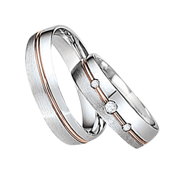 Wedding ring in red and white gold of 585 assay value with diamonds 