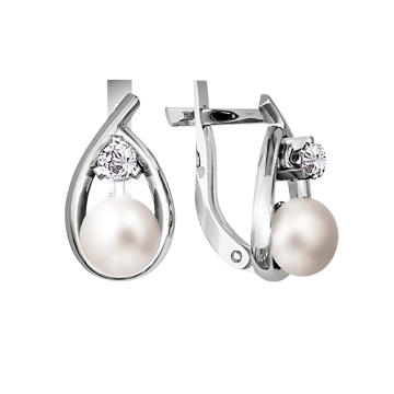 Weißgold 585° Ohrringe mit Zirkonia und Perle 
