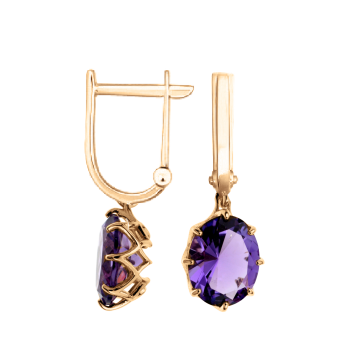 Earrings in red gold of 585 assay value (14ct) with amethyst 