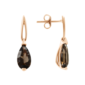 Infant earrings in red gold of 585 assay value with smoky quartz 