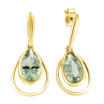 Earrings for in yellow gold of 585 assay value (14ct) with green amethysts 