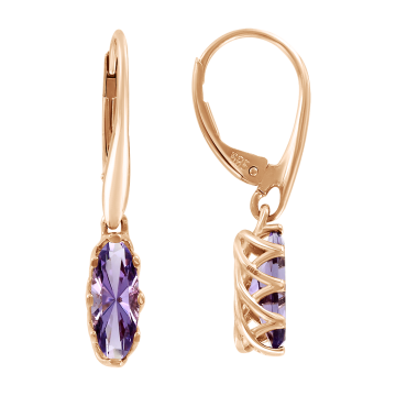 Earrings in red gold of 585 assay value (14ct) with amethyst 