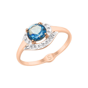 Lady´s ring in red gold with zirconia and London topaz 