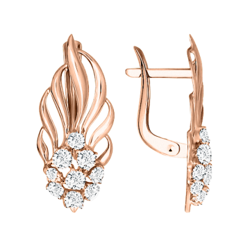 Earrings in red gold with cubic zirconia 
