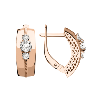 Earrings in red gold with cubic zirconia 