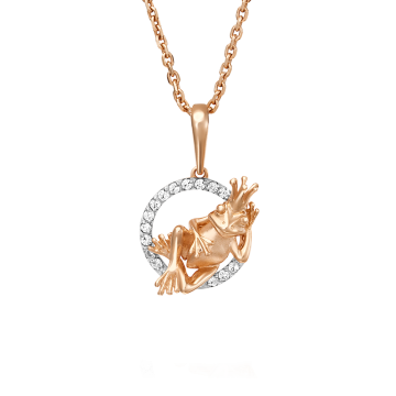 Pendant in red gold of 585 assay value with zirconia 