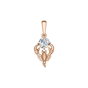 Pendant in red gold of 585 assay value with zirconia 