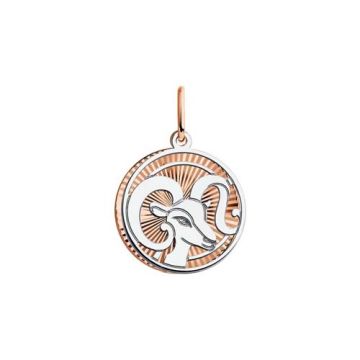 Pendant zodiac sign "Aries" in red and white gold 