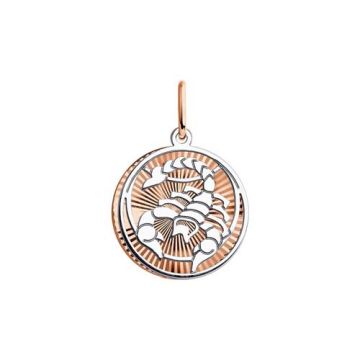 Pendant zodiac sign "Cancer" in red and white gold 