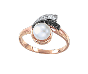 Damenring aus Rotgold 585° mit Zirkonia, echte Perlen 