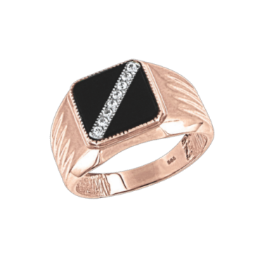 Herrenring aus Rotgold 585° mit Onyx, Zirkonia 