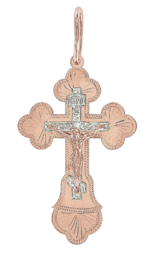 Cross from red and white gold of 585 assay value 