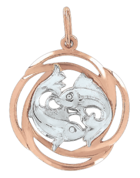 Pendant zodiac sign "Pisces" in red and white gold 