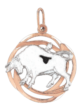 Pendant zodiac sign "Taurus" in red and white gold 