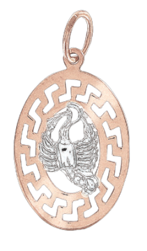 Pendant zodiac sign "Cancer" in red and white gold 