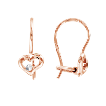 Infant earrings in red gold of 585 assay value (14ct) with zirconia 