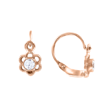 Infant earrings in red gold of 585 assay value (14ct) with zirconia 