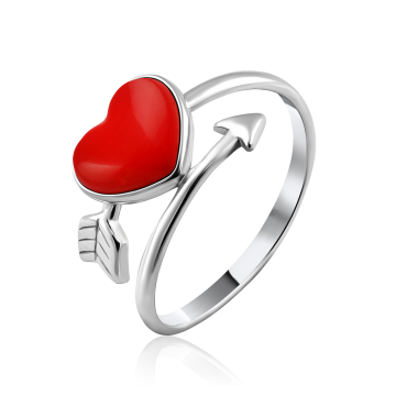 Silver ring with coral imitation 