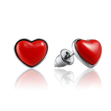 Silver earrings with coral (imitation) 