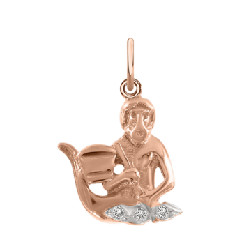 Pendant zodiac sign "Aquarius" in red gold with zirconia 