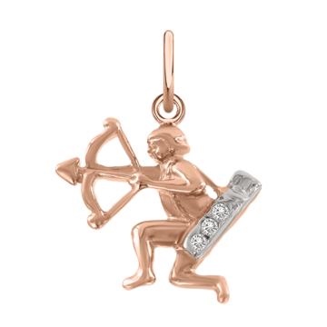 Pendant zodiac sign "Sagittarius" in red gold with zirconia 