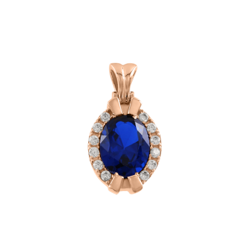 Pendant in red gold of 585 assay value with sapphire and zirconia 