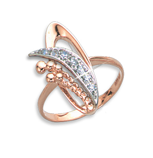 Lady´s ring in red and white gold of 585 assay value with zirconia 