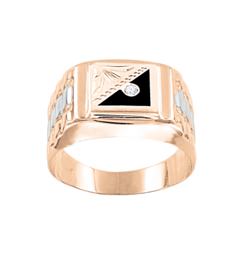 Herrenring aus Rotgold 585° mit Zirkonia, Onyx 