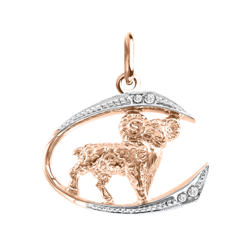 Pendant zodiac sign "Aries" in red gold with zirconia 